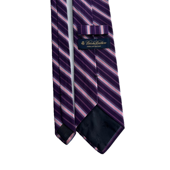 Brooks Brothers Makers Merchants Men's Tie 57" Purple/ Pink Diagonal Rep Stripes - Picture 2 of 8